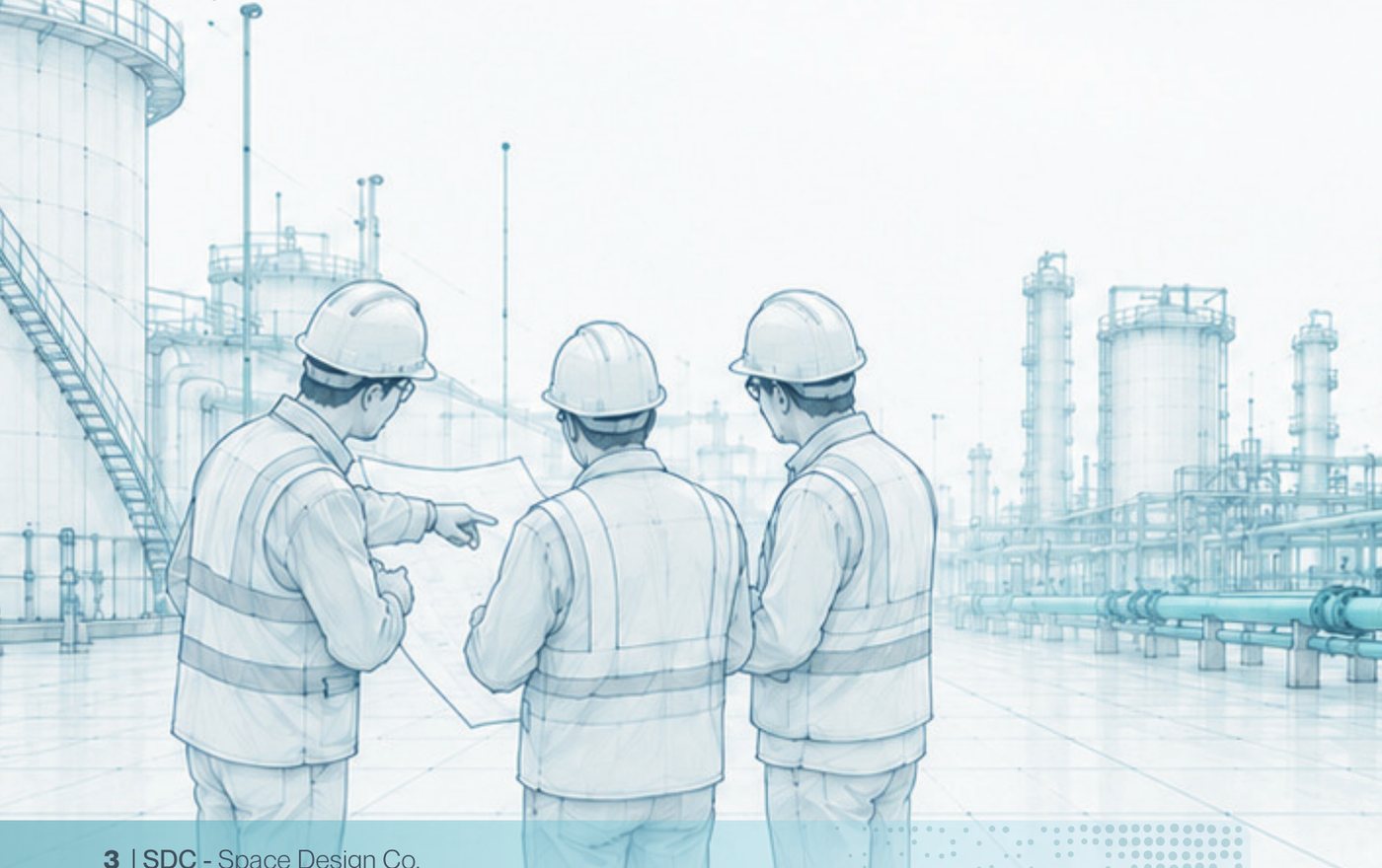 SDC engineers reviewing drawings on a process facility